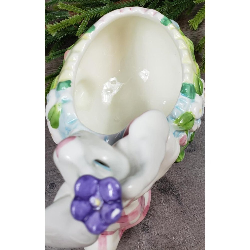Easter Bunny Glazed Ceramic Dish Bowl Vase - Picture 6 of 10